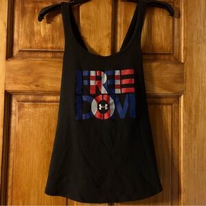 Under Armour Black Tank Top FREEDOM Graphic 4th of July Americana USA